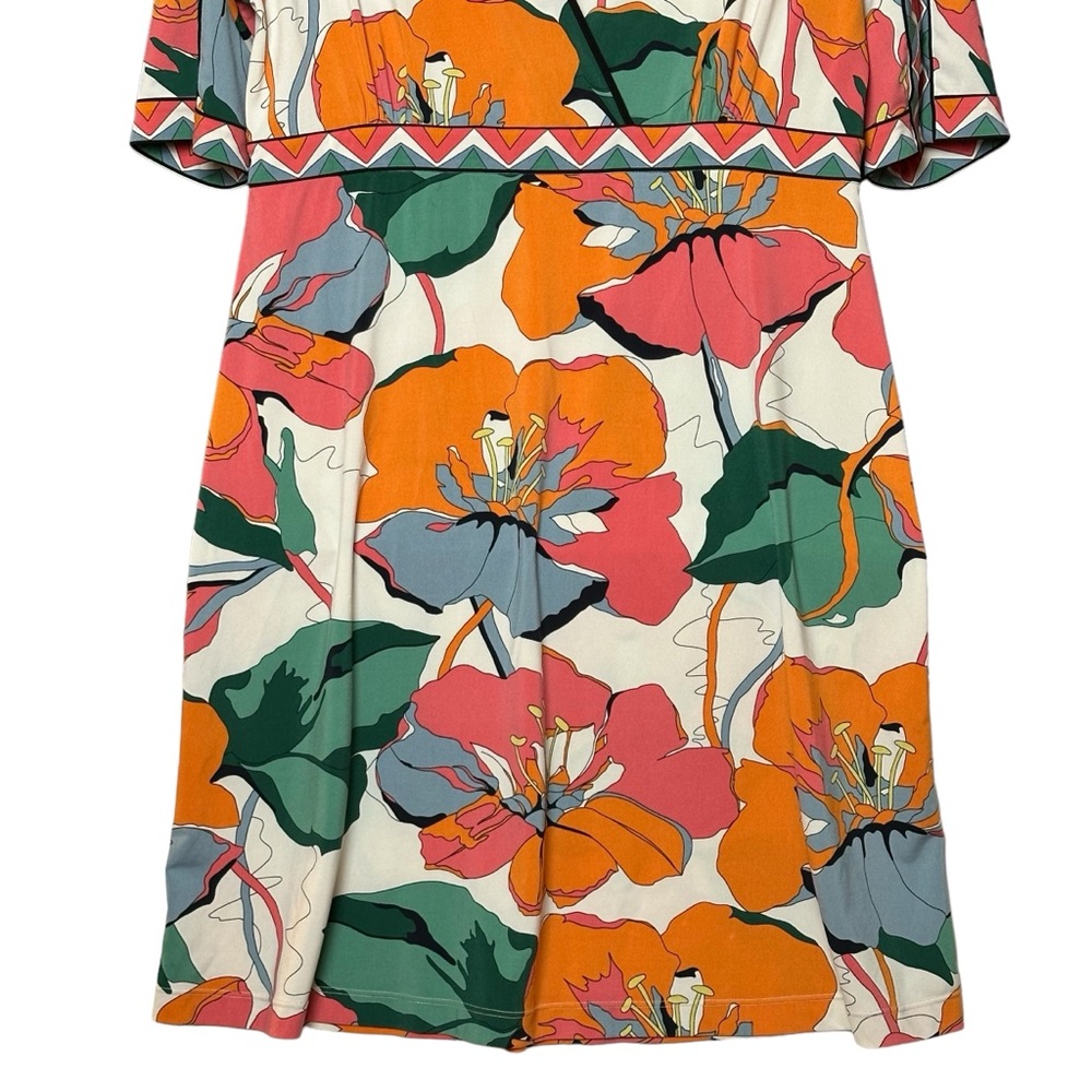 60’s Style Floral Surplice Bodice Knee Length Split Sleeve Dress L BCBG MaxAzria - Picture 5 of 12